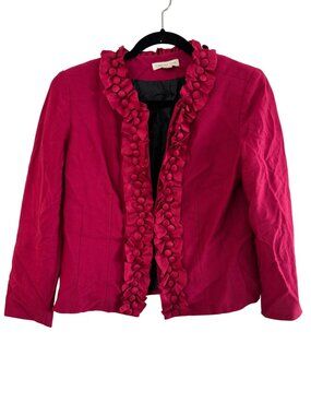 Coldwater Creek Fuchsia Ruffled Blazer Jacket P6 Rayon Nylon Spandex Blend Women